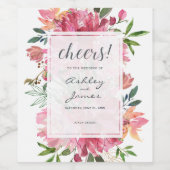 Ruby Pink Peony Botanical Cheers Wedding Weinetikett (Einzelnes Label)