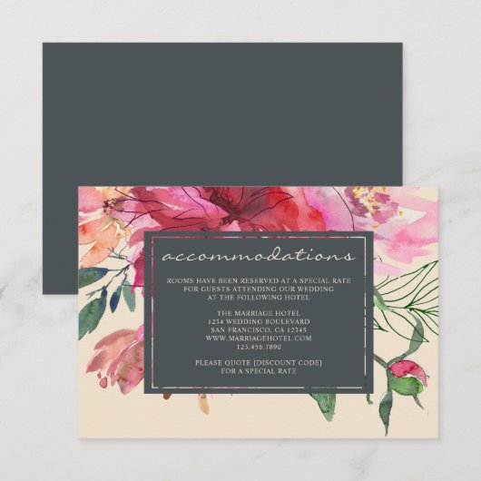 Ruby Pink Peony Botanical Ivory Wedding Begleitkarte (Vorne/Hinten)