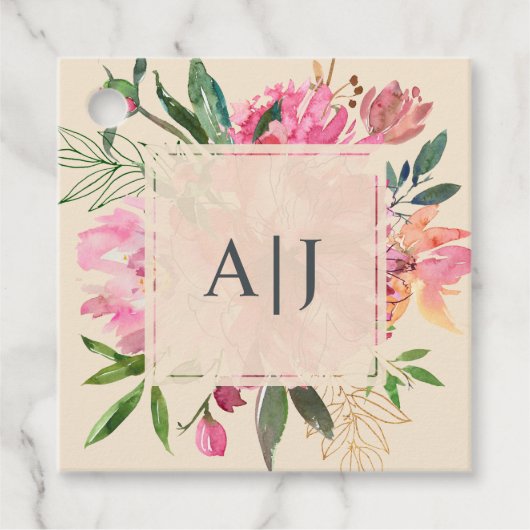 Ruby Pink Peony Botanical Ivory Wedding Geschenkanhänger (Vorderseite)