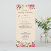 Ruby Pink Peony Botanical Ivory Wedding Programm (Stehend Vorderseite)