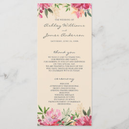 Ruby Pink Peony Botanical Ivory Wedding Programm