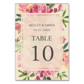 Ruby Pink Peony Botanical Ivory Wedding Tischnummer (Rückseite)