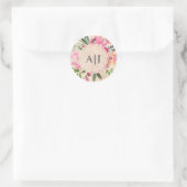 Ruby Pink Peony Botanical Monogram Wedding Runder Aufkleber (Tasche)