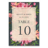 Ruby Pink Peony Botanical Off Black Wedding Tischnummer (Rückseite)