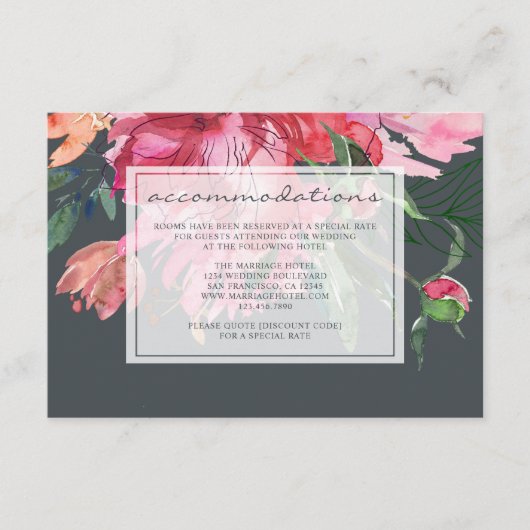 Ruby Pink Peony Botanical Wedding Begleitkarte (Vorderseite)