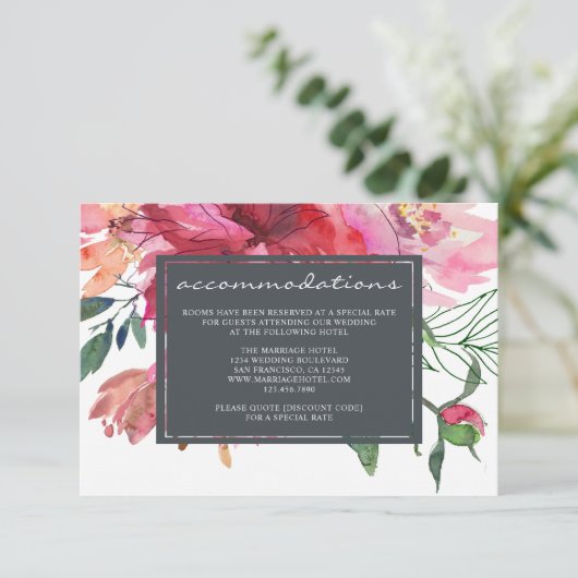 Ruby Pink Peony Botanical Wedding Begleitkarte (Stehend Vorderseite)