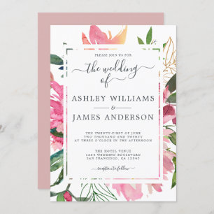 Ruby Pink Peony Botanical Wedding Einladung