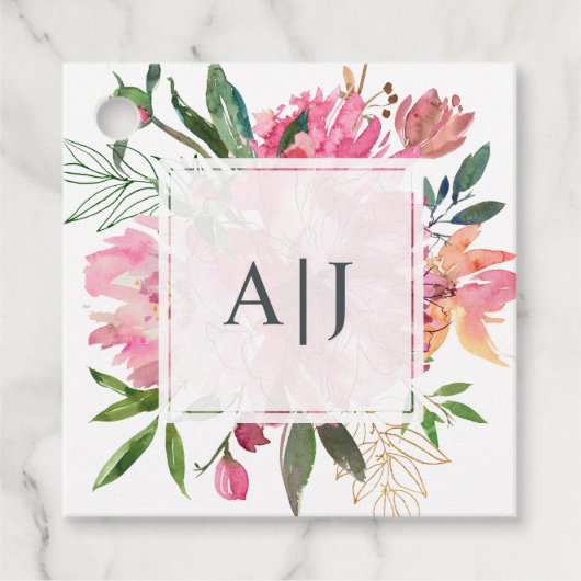 Ruby Pink Peony Botanical Wedding Geschenkanhänger (Vorderseite)