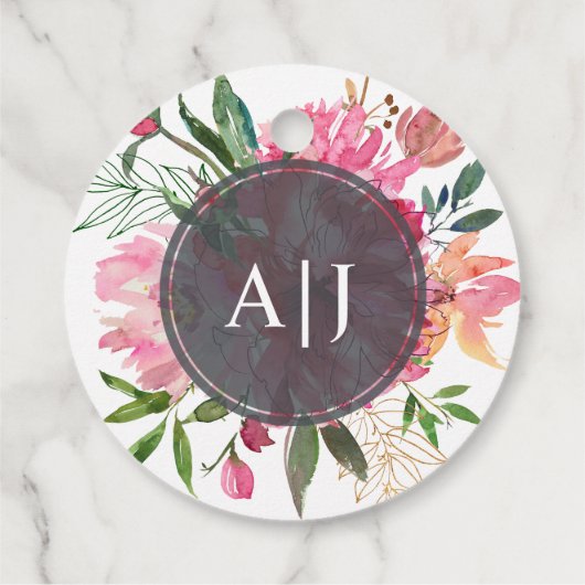 Ruby Pink Peony Botanical Wedding Geschenkanhänger (Rückseite)