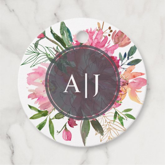 Ruby Pink Peony Botanical Wedding Geschenkanhänger (Vorderseite)