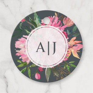 Ruby Pink Peony Botanical Wedding Geschenkanhänger