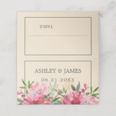 Ruby Pink Peony Botanical Wedding Platzkarte (Außenseite Aufgefaltet)