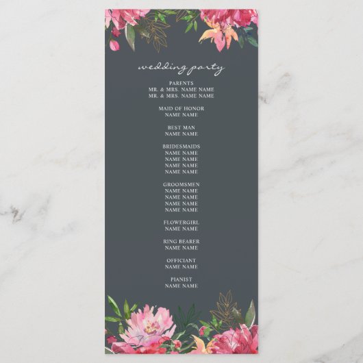 Ruby Pink Peony Botanical Wedding Programm (Rückseite)
