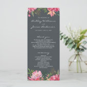 Ruby Pink Peony Botanical Wedding Programm (Stehend Vorderseite)