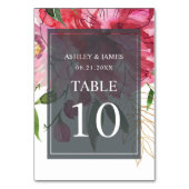 Ruby Pink Peony Botanical Wedding Tischnummer (Rückseite)