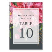 Ruby Pink Peony Botanical Wedding Tischnummer (Vorderseite)