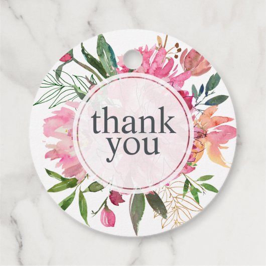 Ruby Pink Peony Botanical Wedding Vielen Dank Geschenkanhänger (Rückseite)