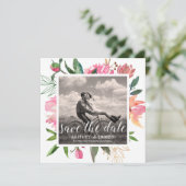 Ruby Pink Peony Botanisches Foto Save the Date Einladung (Stehend Vorderseite)