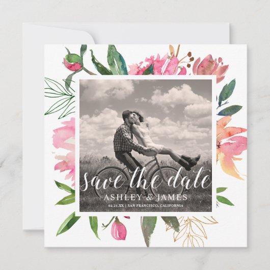 Ruby Pink Peony Botanisches Foto Save the Date Einladung (Vorderseite)