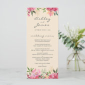 Ruby Pink Peony Floral Ivory Wedding Menükarte (Stehend Vorderseite)