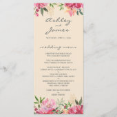 Ruby Pink Peony Floral Ivory Wedding Menükarte (Vorderseite)