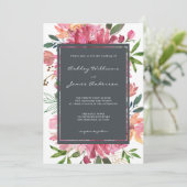 Ruby Pink Peony Floral Wedding Einladung (Stehend Vorderseite)