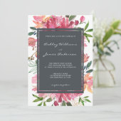 Ruby Pink Peony Floral Wedding Einladung (Stehend Vorderseite)