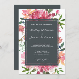 Ruby Pink Peony Floral Wedding Einladung