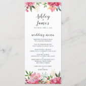 Ruby Pink Peony Floral Wedding Menu Menükarte (Vorderseite)