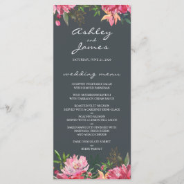 Ruby Pink Peony Floral Wedding Menükarte