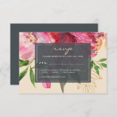Ruby Pink Peony Ivory Floral Wedding RSVP Karte (Vorne/Hinten)