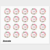 Ruby Pink Pfingstrose Florale Botanische Monogramm Runder Aufkleber (Blatt)