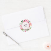 Ruby Pink Pfingstrose Florale Botanische Monogramm Runder Aufkleber (Umschlag)
