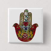 Ruby Pomegranate Heart Red Bird Hamsa Button (Vorderseite)