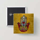 Ruby Pomegranate Heart Red Bird Hamsa Button (Vorne & Hinten)