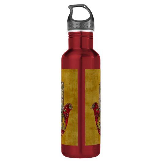 Ruby Pomegranate Heart Red Bird Hamsa Edelstahlflasche (Rückseite)