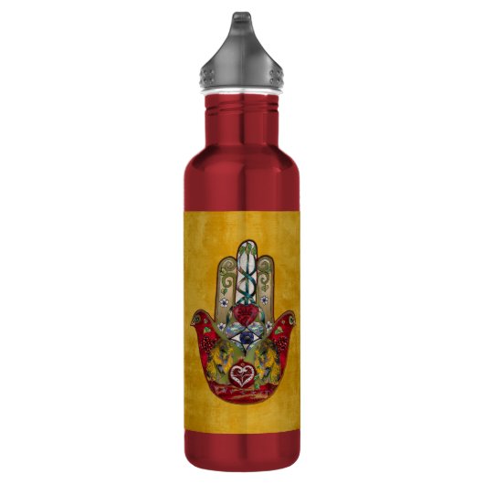 Ruby Pomegranate Heart Red Bird Hamsa Edelstahlflasche (Rechts)