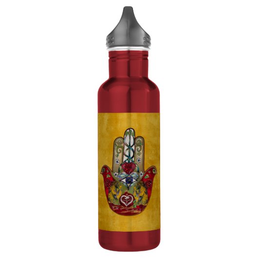 Ruby Pomegranate Heart Red Bird Hamsa Edelstahlflasche (Links)