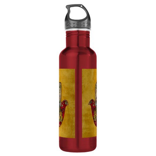 Ruby Pomegranate Heart Red Bird Hamsa Edelstahlflasche (Rückseite)