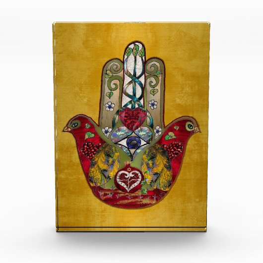 Ruby Pomegranate Heart Red Bird Hamsa Fotoblock (Vorderseite)