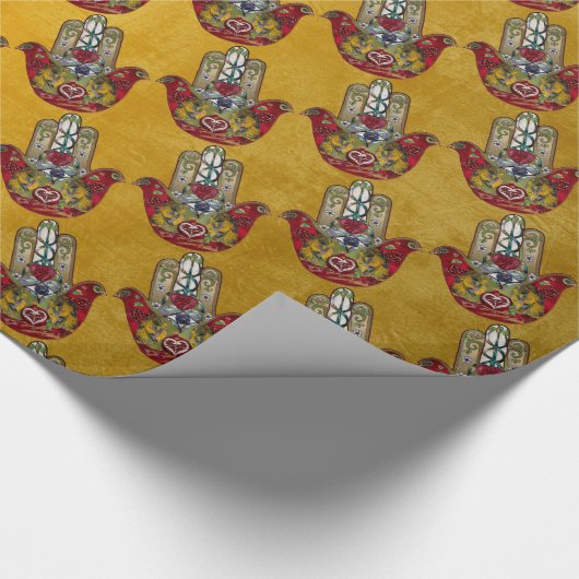 Ruby Pomegranate Heart Red Bird Hamsa Geschenkpapier (Ecke)
