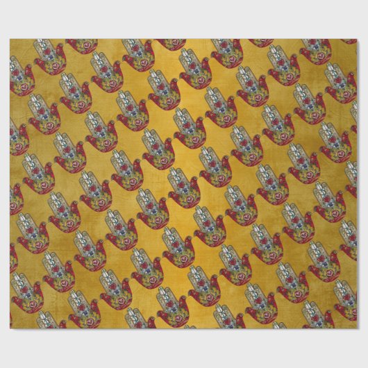 Ruby Pomegranate Heart Red Bird Hamsa Geschenkpapier (Flach)