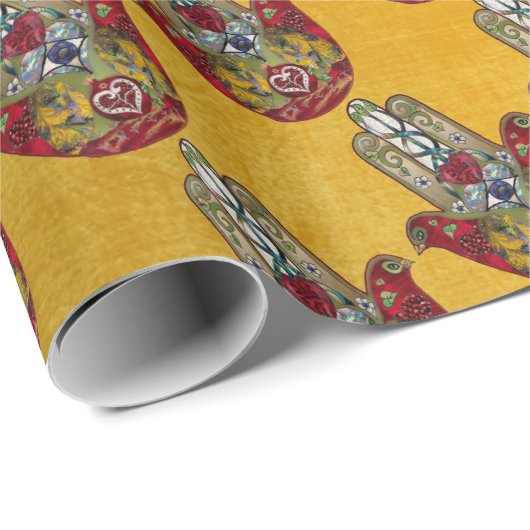 Ruby Pomegranate Heart Red Bird Hamsa Geschenkpapier (Rolleneckpunkt)