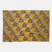 Ruby Pomegranate Heart Red Bird Hamsa Geschirrtuch (Horizontal)