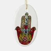 Ruby Pomegranate Heart Red Bird Hamsa Keramik Ornament (Rechts)