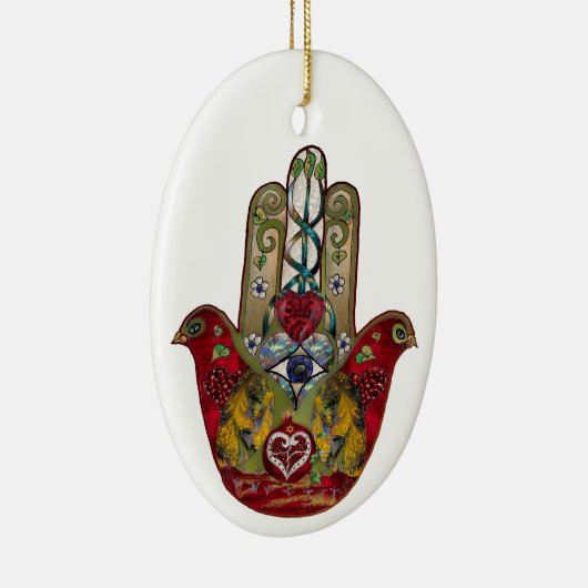 Ruby Pomegranate Heart Red Bird Hamsa Keramik Ornament (Rechts)
