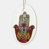 Ruby Pomegranate Heart Red Bird Hamsa Keramik Ornament (Links)