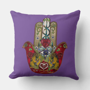 Ruby Pomegranate Heart Red Bird Hamsa Kissen