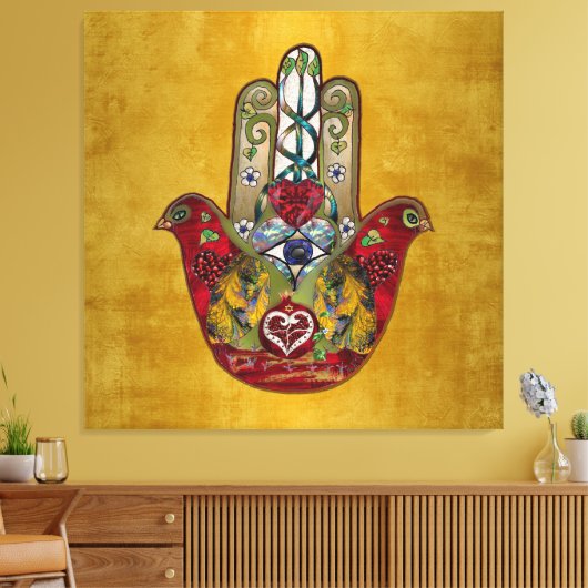 Ruby Pomegranate Heart Red Bird Hamsa Leinwanddruck (Insitu (Wohnzimmer))