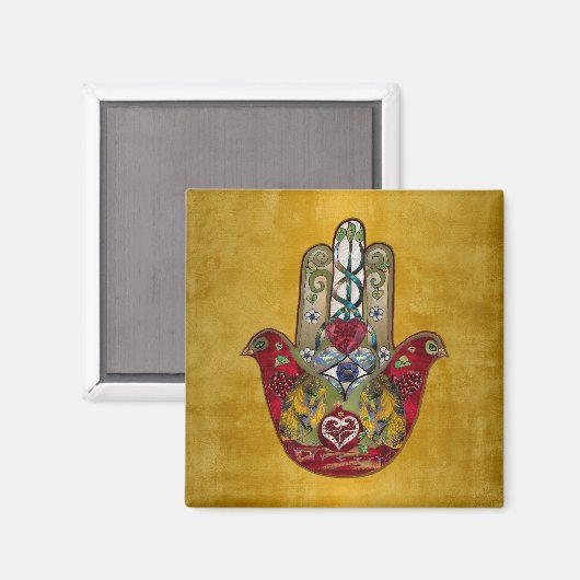 Ruby Pomegranate Heart Red Bird Hamsa Magnet (Vorderseite/Rückseite)